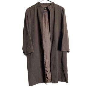 Luciano Barbera Womens A Line Blazer Jacket Brown Striped Cotton Blend Sz ?Sm/md